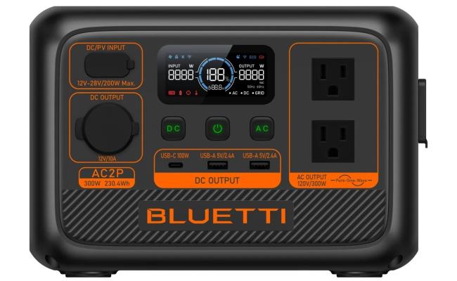 BLUETTI - AC2P Ultra-lightweight Portable Power Station Designed for Outdoor Activities, Camping, and Emergency Home Backup, 300W LiFePO4 Power Station (230.4 Wh Capacity)